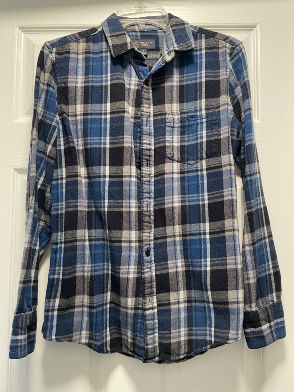 Wallin & Bros Men's Blue Plaid flannel Casual Button-Down Shirt